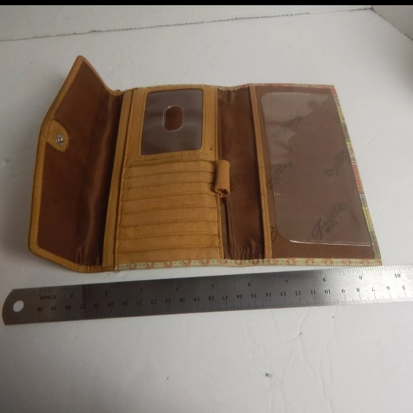 Vintage Fossil Soft Leather Trifold Wallet Floral Stripe Card Holder 7" *READ* - Picture 6 of 8